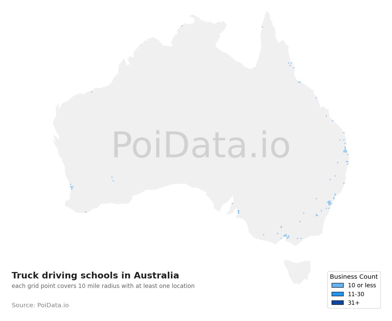 Truck driving school density map for Australia