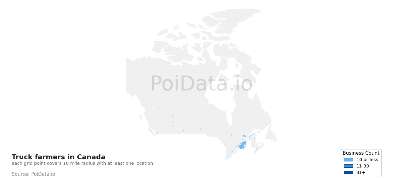 Truck farmer density map for Manitoba, Canada