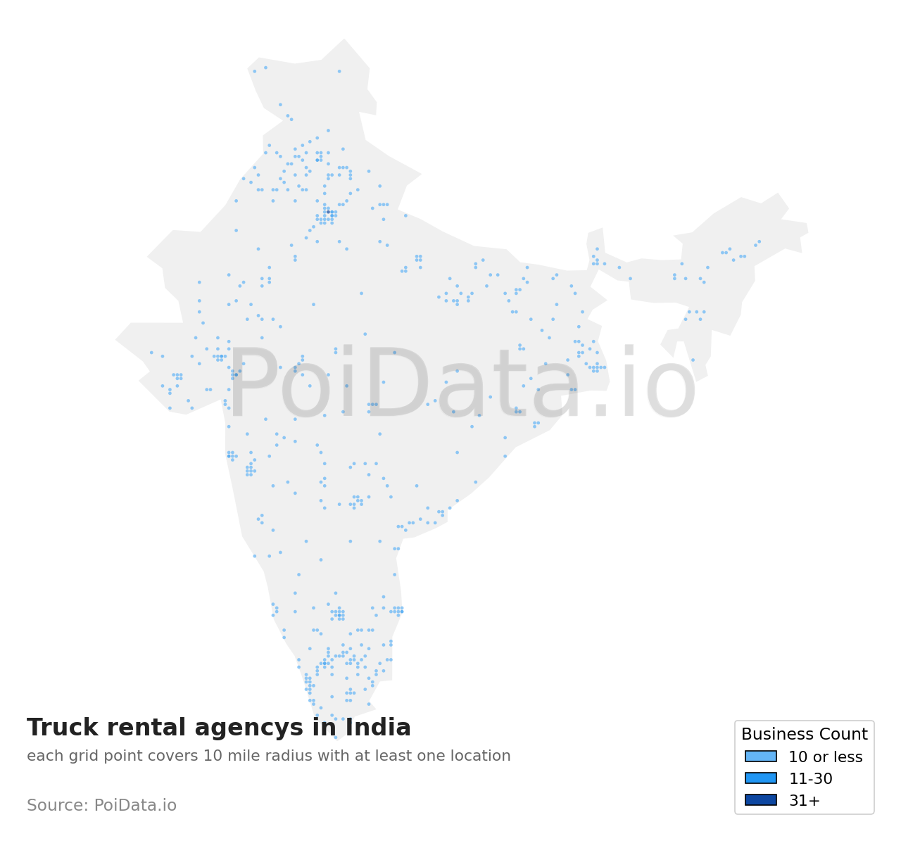 Truck rental agency density map for India