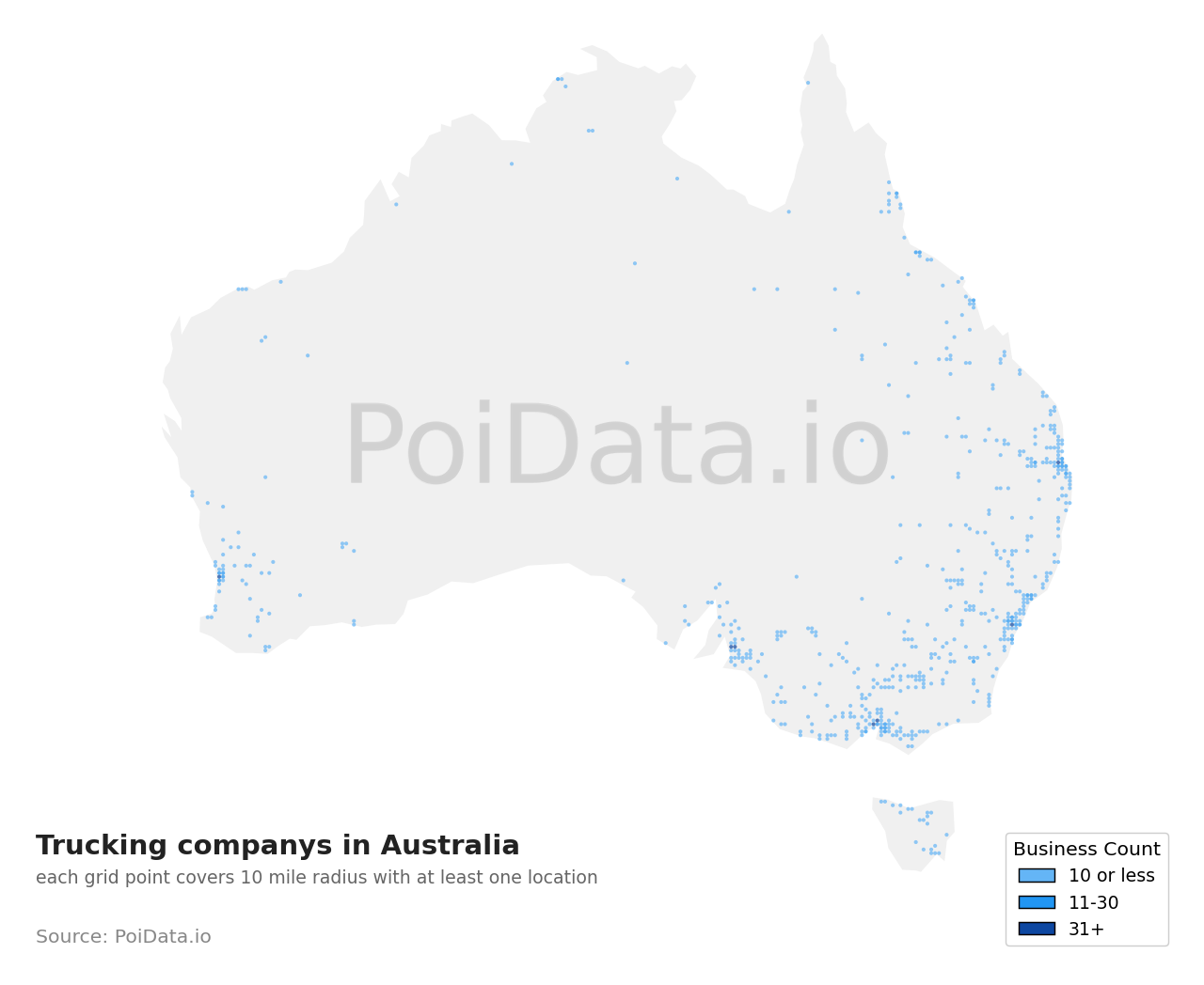 Trucking company density map for Australia