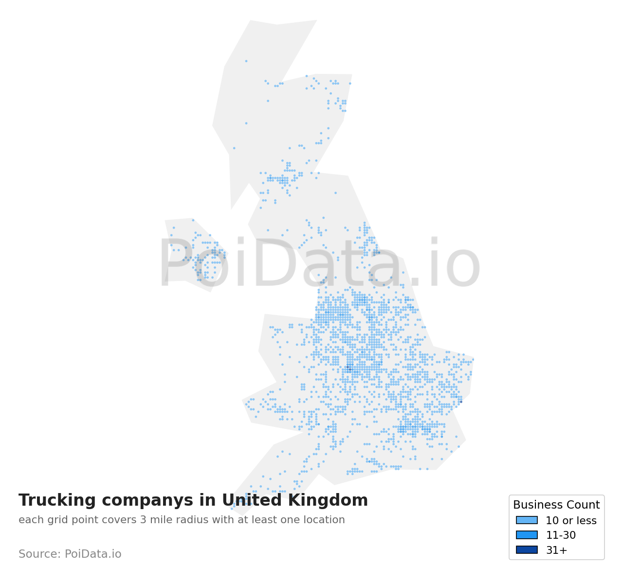 Trucking company density map for United Kingdom