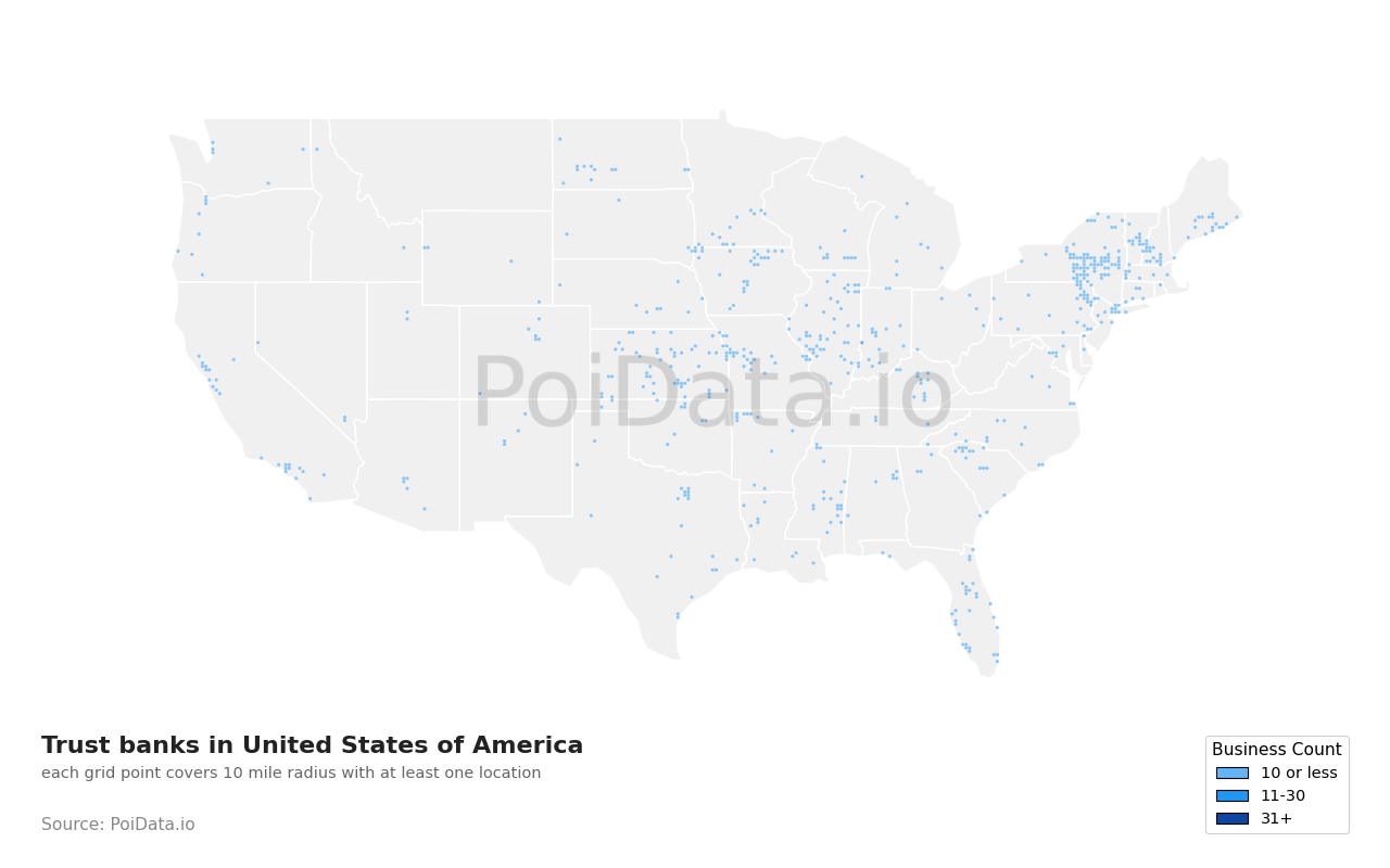 Trust bank density map for United States