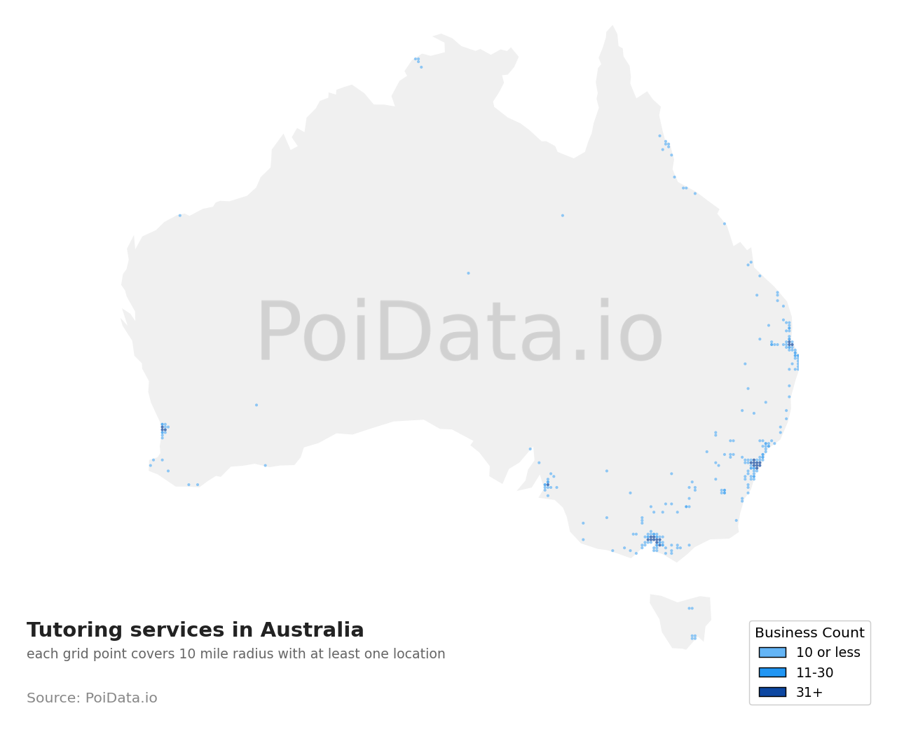 Tutoring service density map for Australia