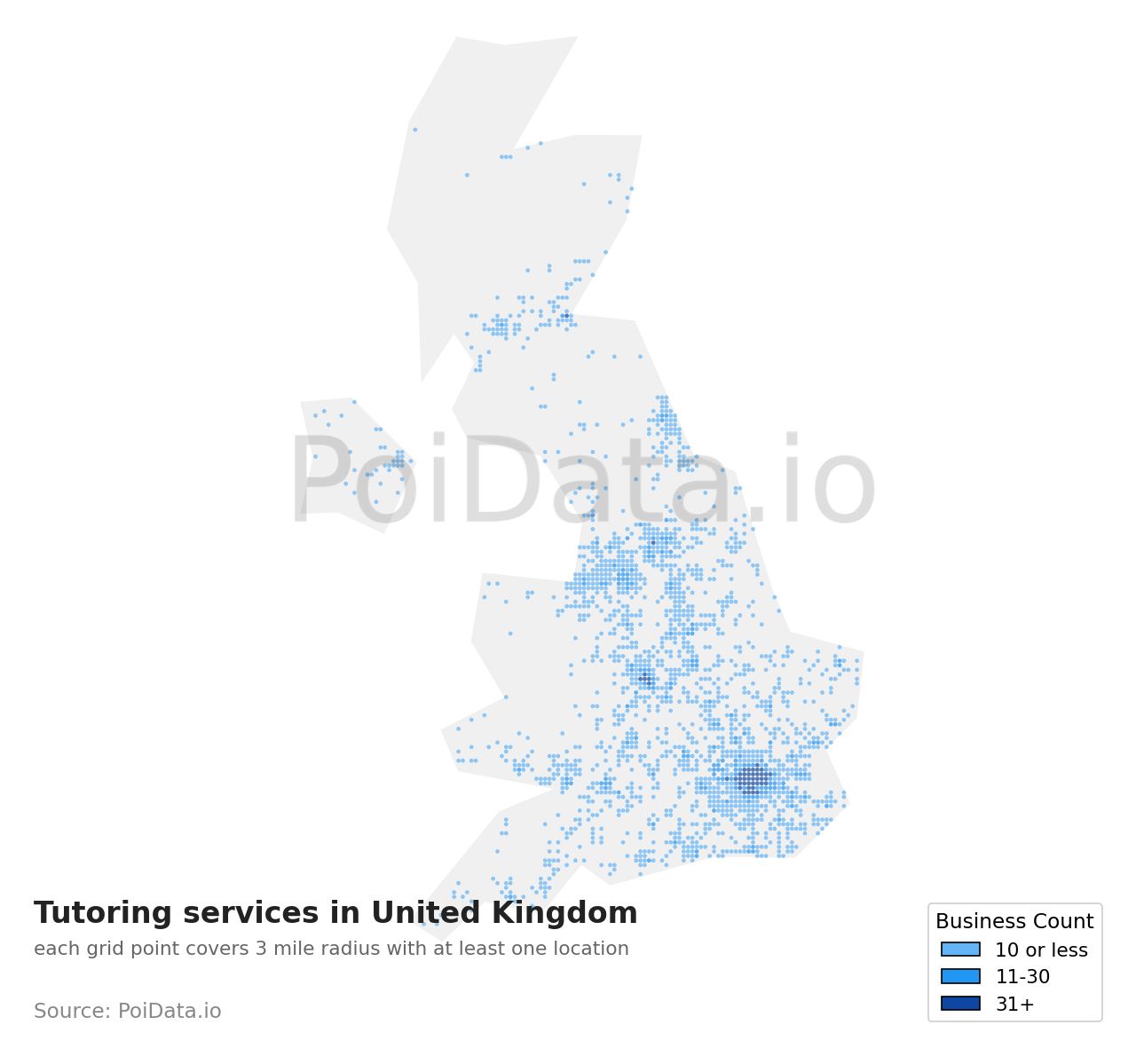 Tutoring service density map for United Kingdom