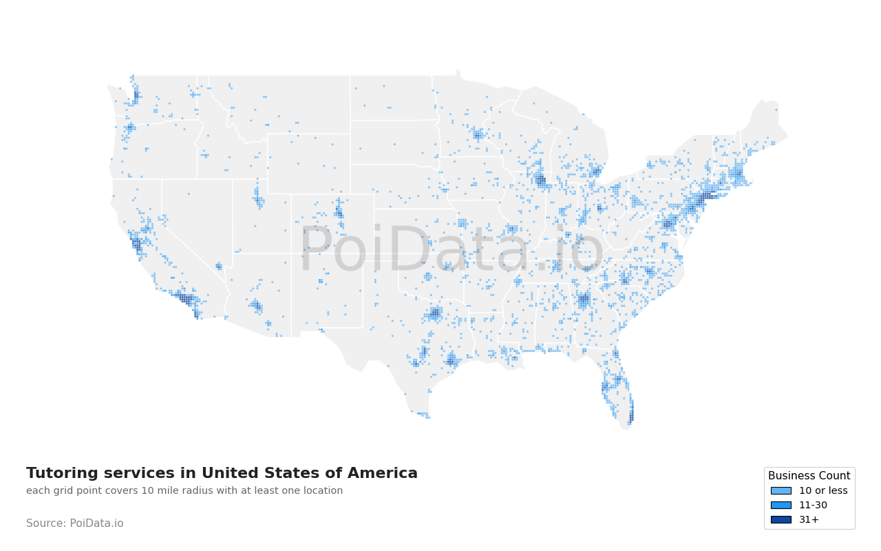 Tutoring service density map for New York, United States