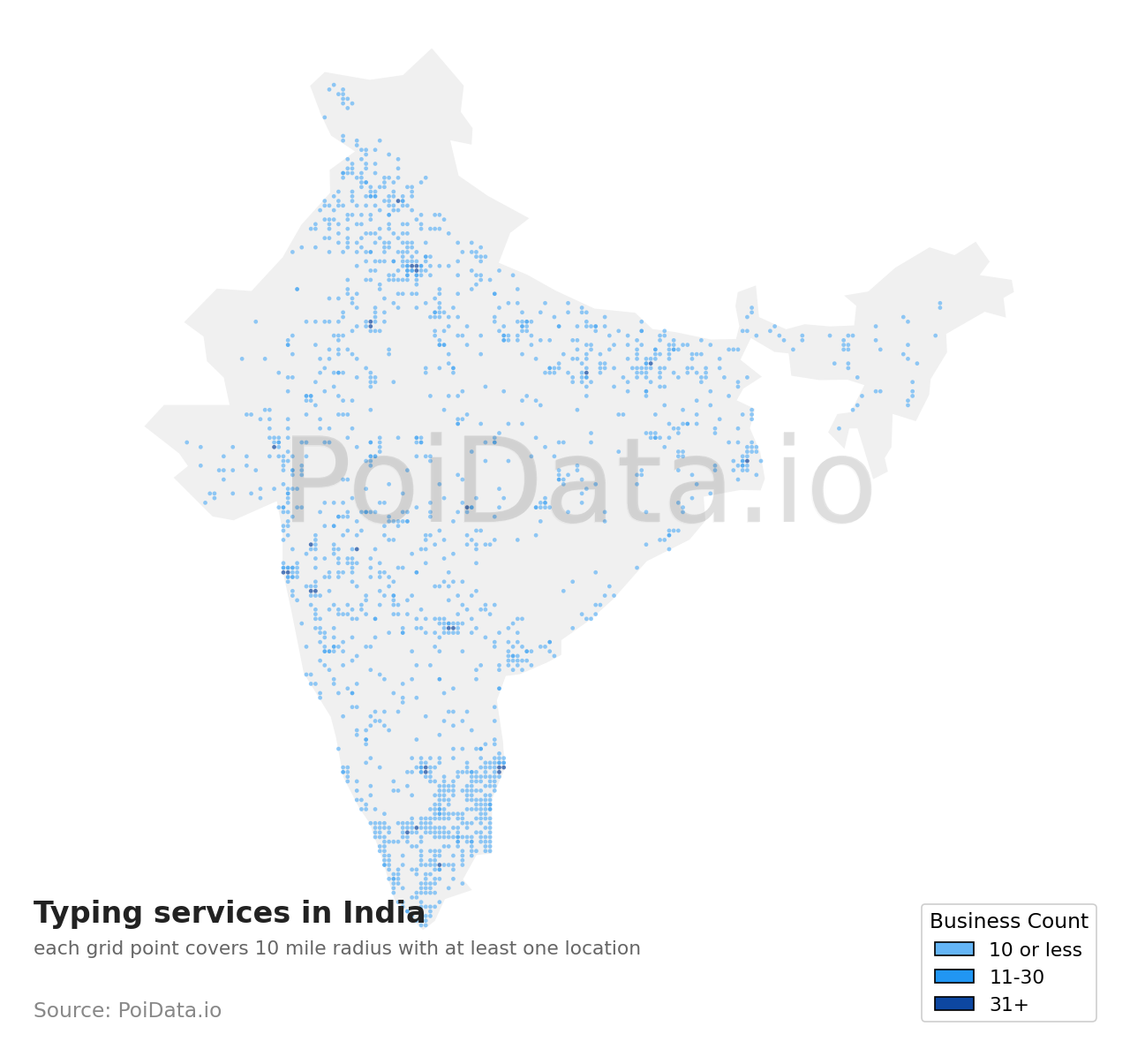 Typing service density map for India