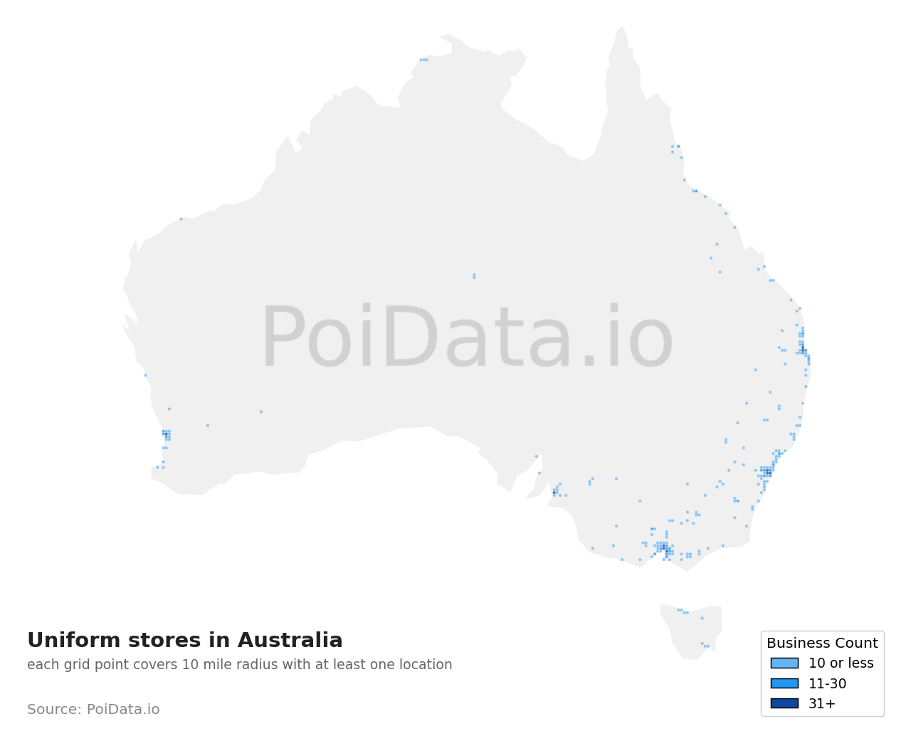 Uniform store density map for Tasmania, Australia
