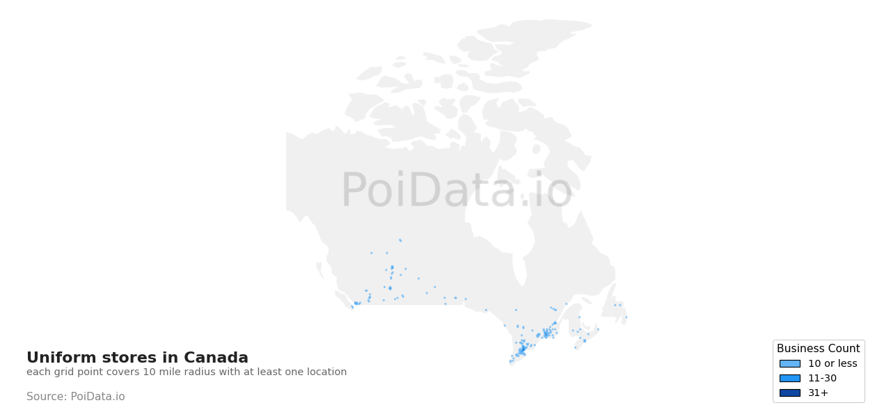 Uniform store density map for Alberta, Canada