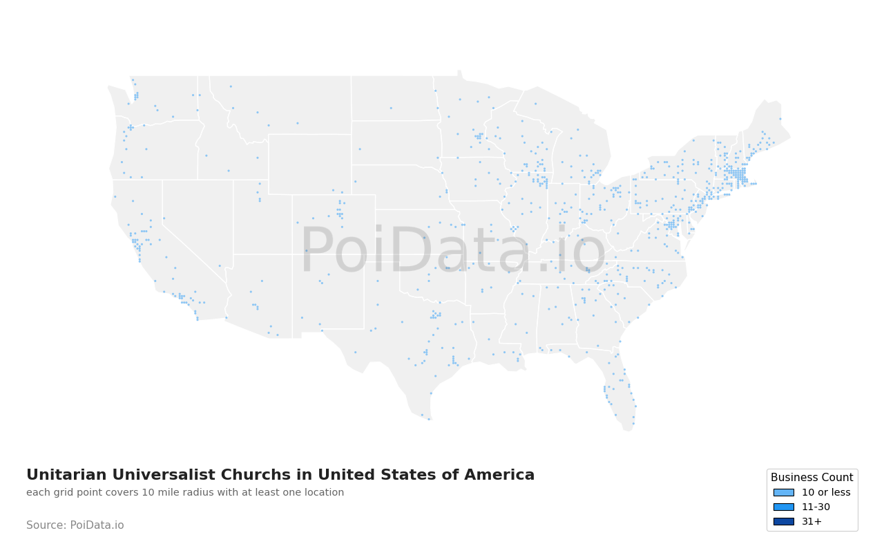 Unitarian Universalist Church density map for United States