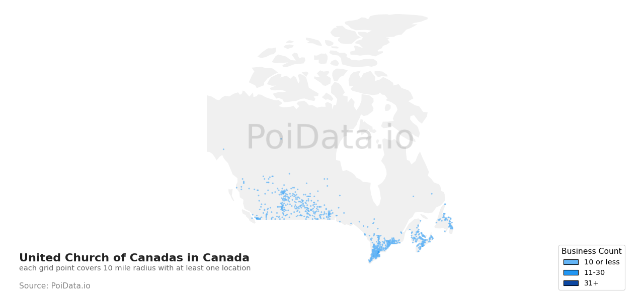 United Church of Canada density map for Quebec, Canada