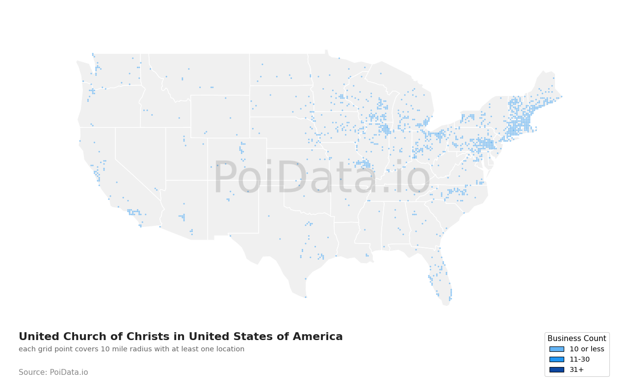 United Church of Christ density map for United States