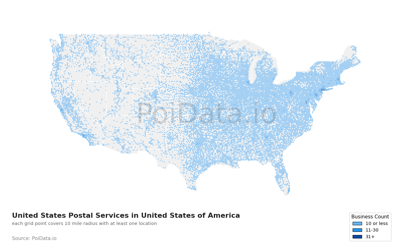 United States Postal Service density map for United States