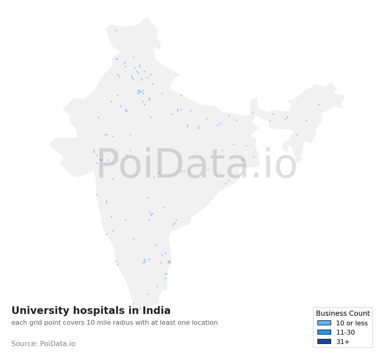 University hospital density map for India