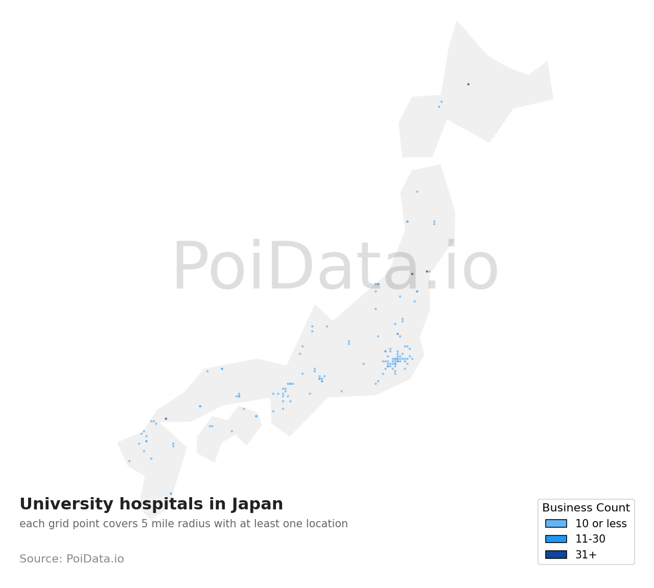 University hospital density map for Japan