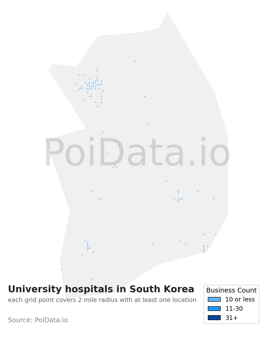 University hospital density map for South Korea
