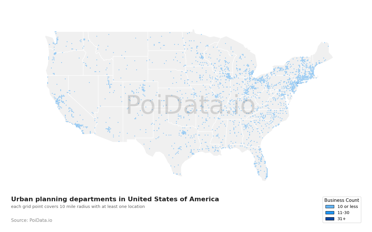 Urban planning department density map for Florida, United States