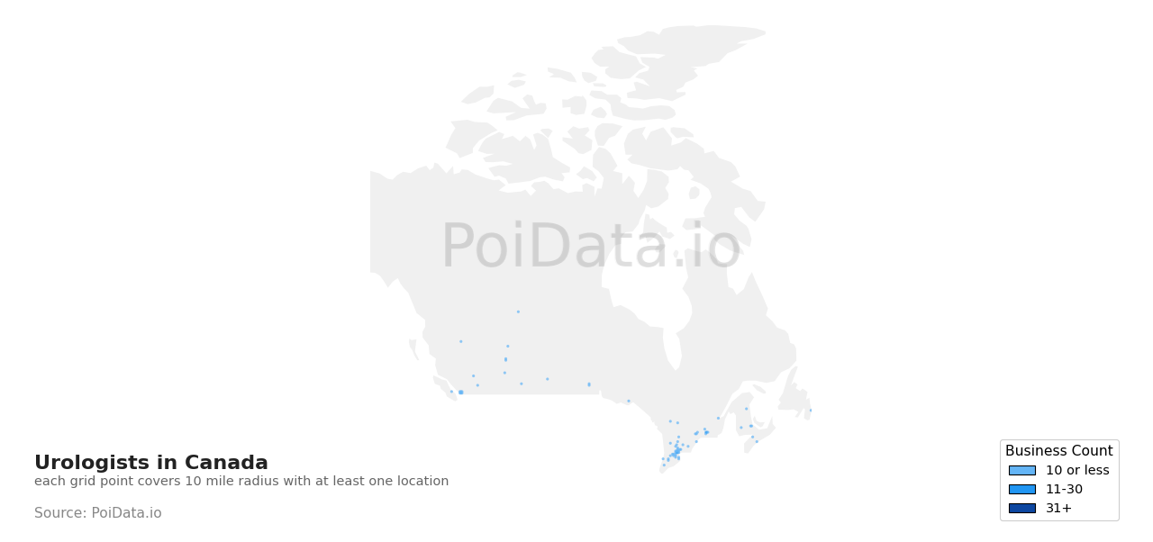 Urologist density map for British Columbia, Canada