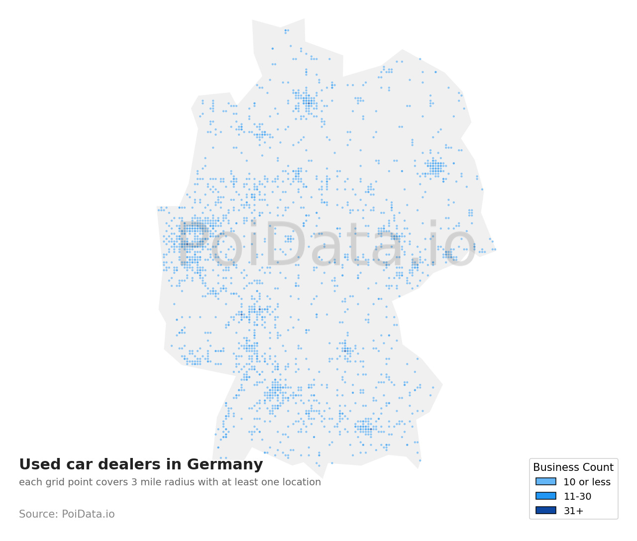 Used car dealer density map for Germany