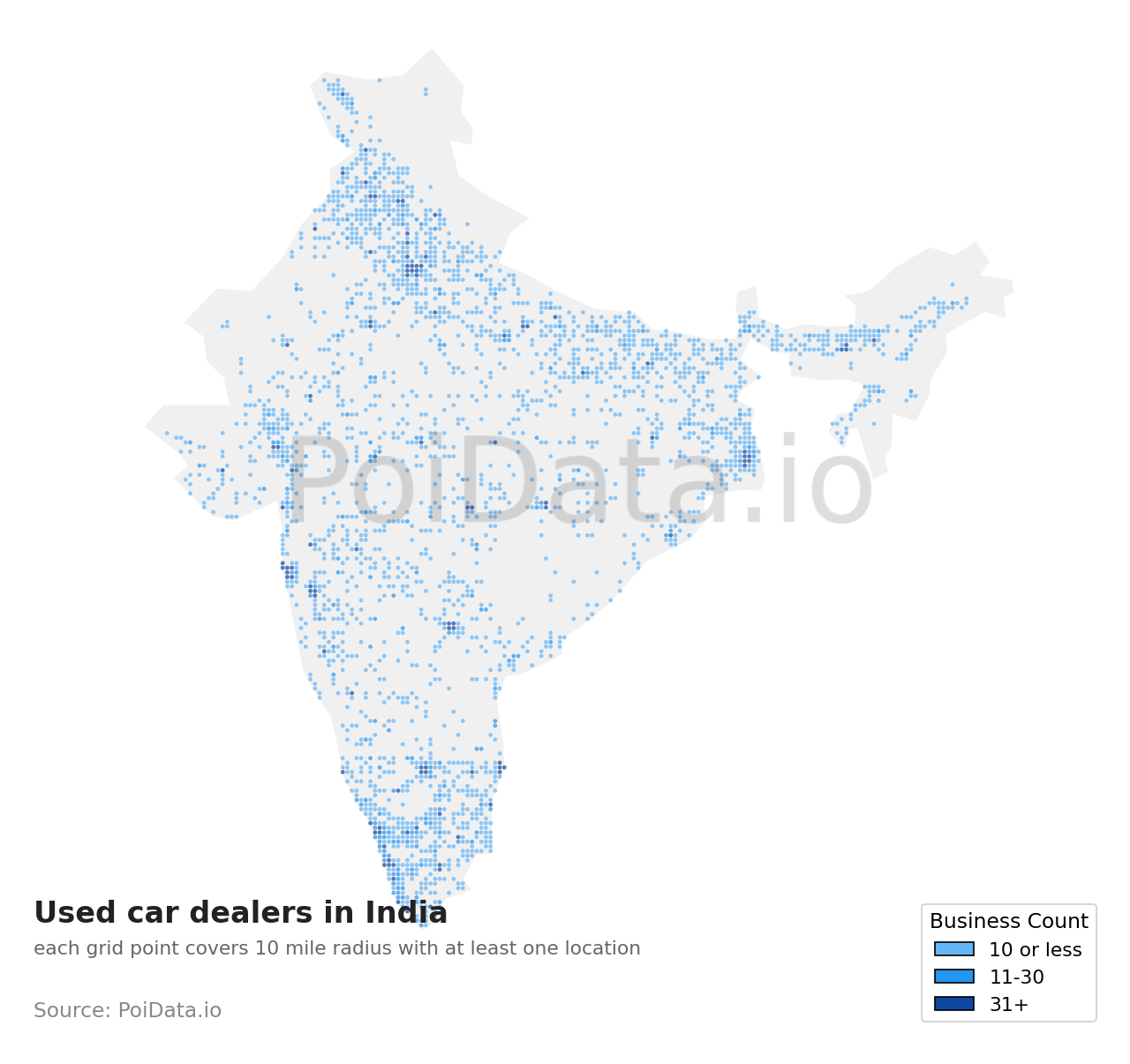 Used car dealer density map for India