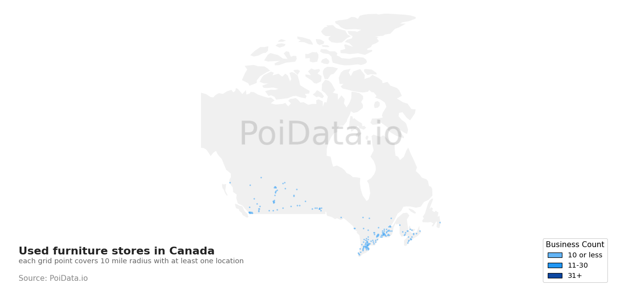 Used furniture store density map for Newfoundland and Labrador, Canada