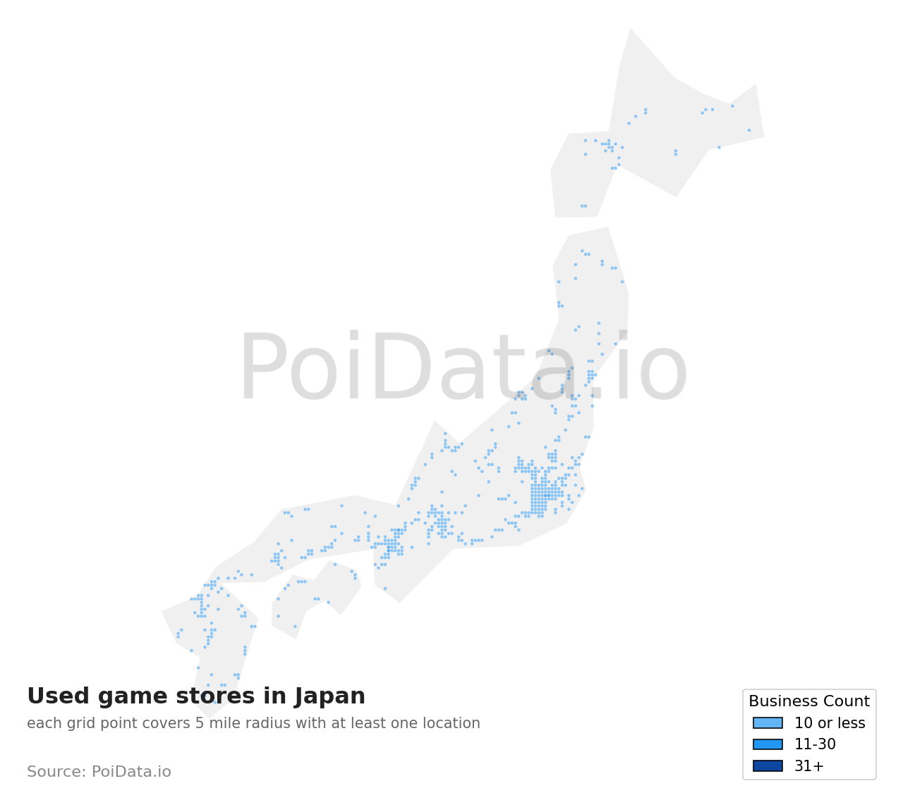 Used game store density map for Kasuya District, Fukuoka, Japan