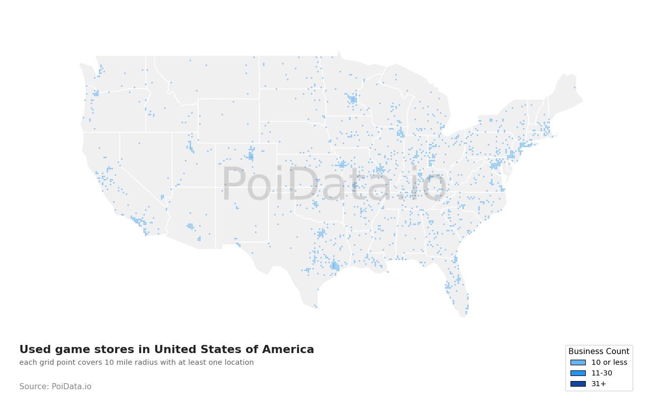 Used game store density map for Minnesota, United States