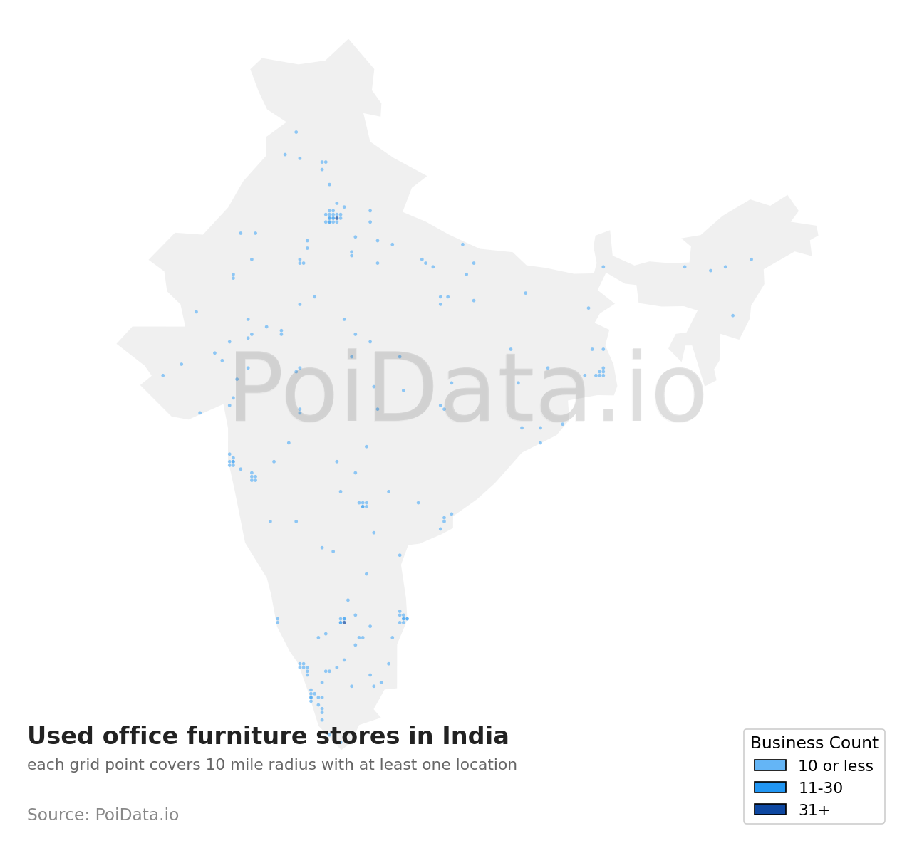 Used office furniture store density map for India