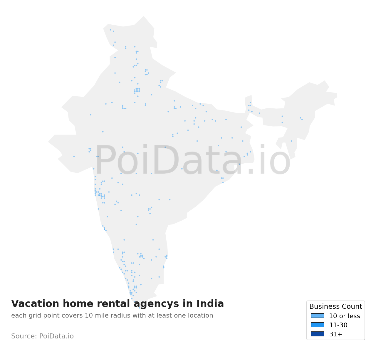 Vacation home rental agency density map for India