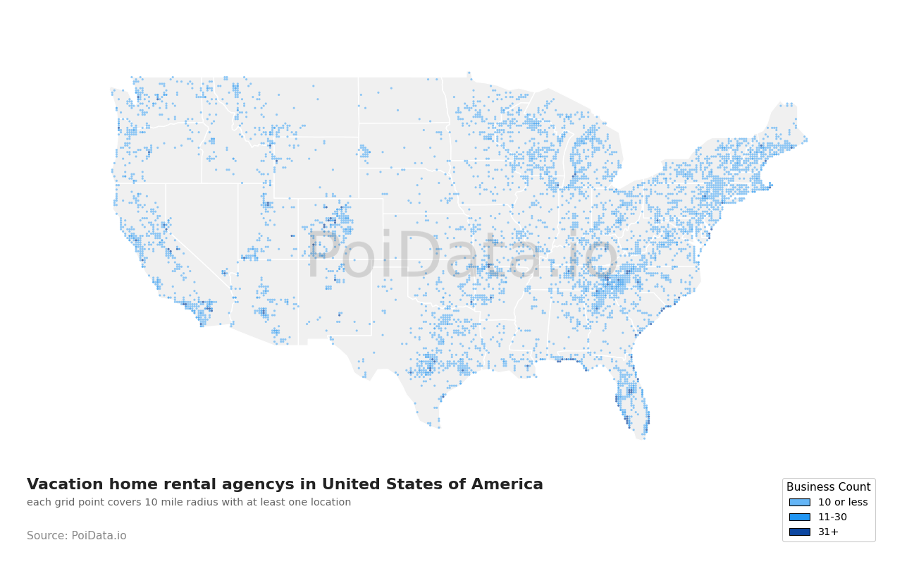 Vacation home rental agency density map for New Mexico, United States