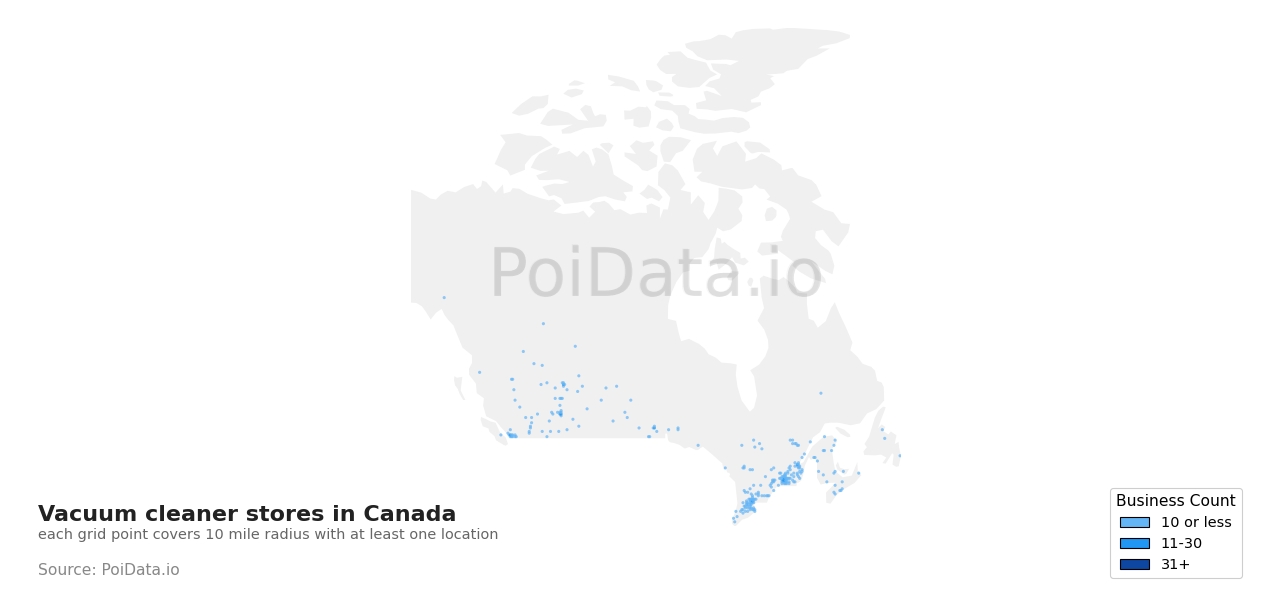 Vacuum cleaner store density map for Canada