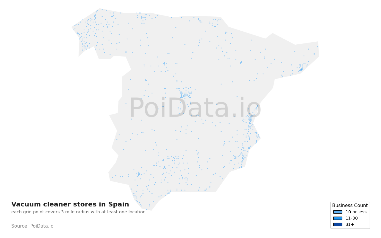 Vacuum cleaner store density map for Spain