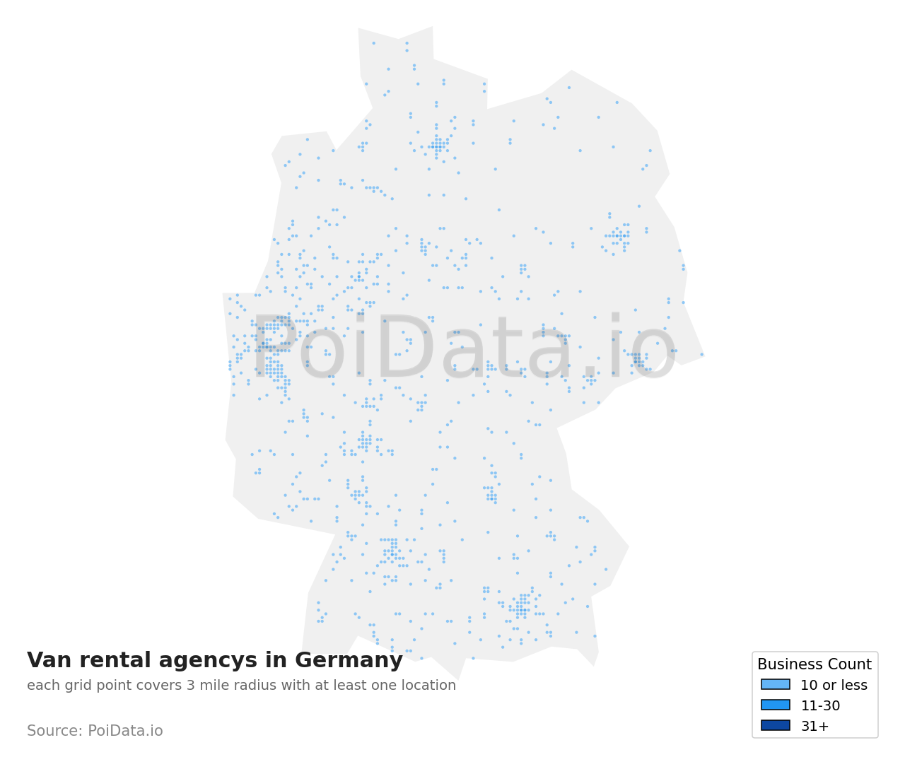 Van rental agency density map for Germany