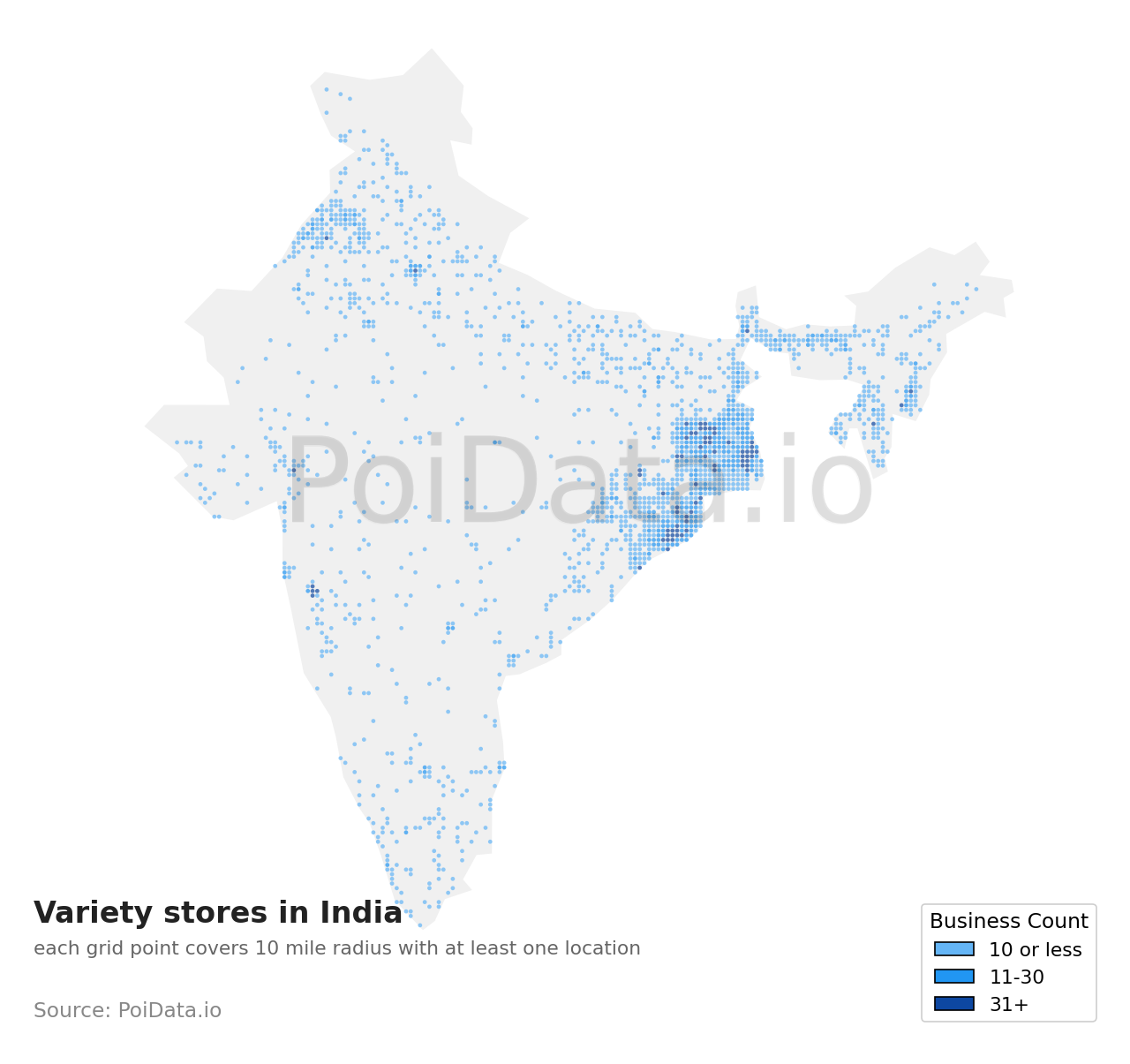 Variety store density map for India