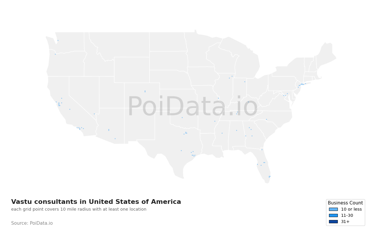Vastu consultant density map for New York, United States