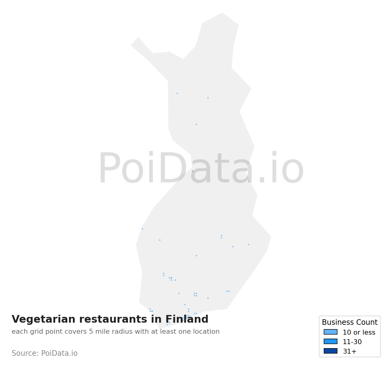Vegetarian restaurant density map for Finland