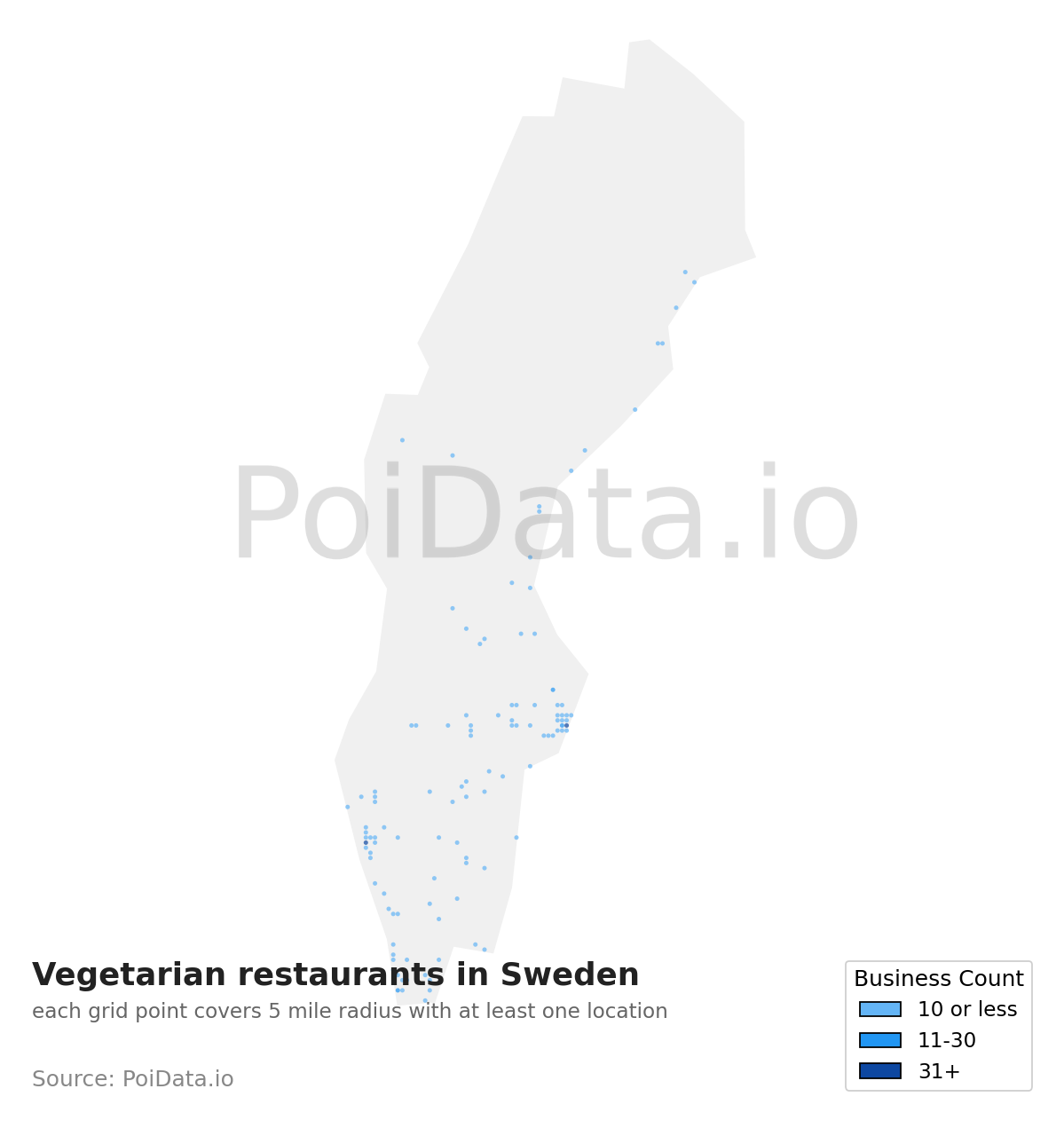 Vegetarian restaurant density map for Sweden