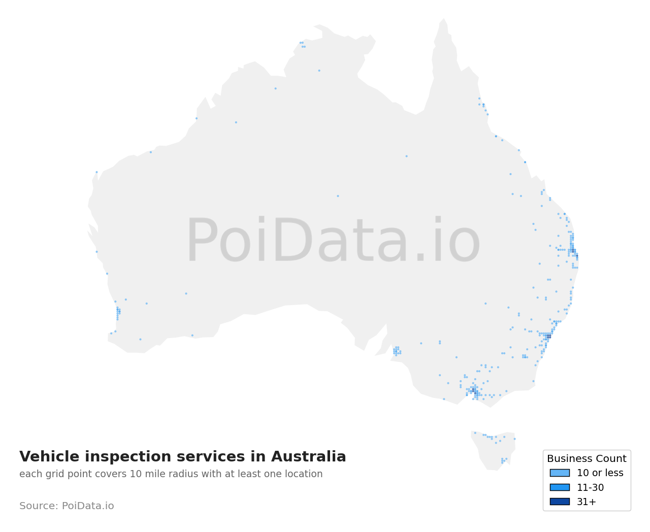 Vehicle inspection service density map for VIC, Australia