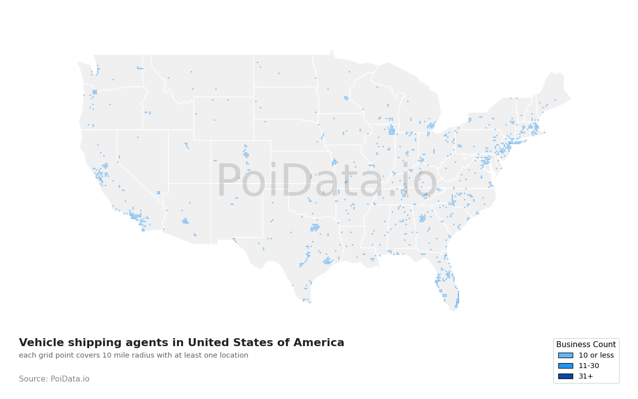 Vehicle shipping agent density map for Florida, United States