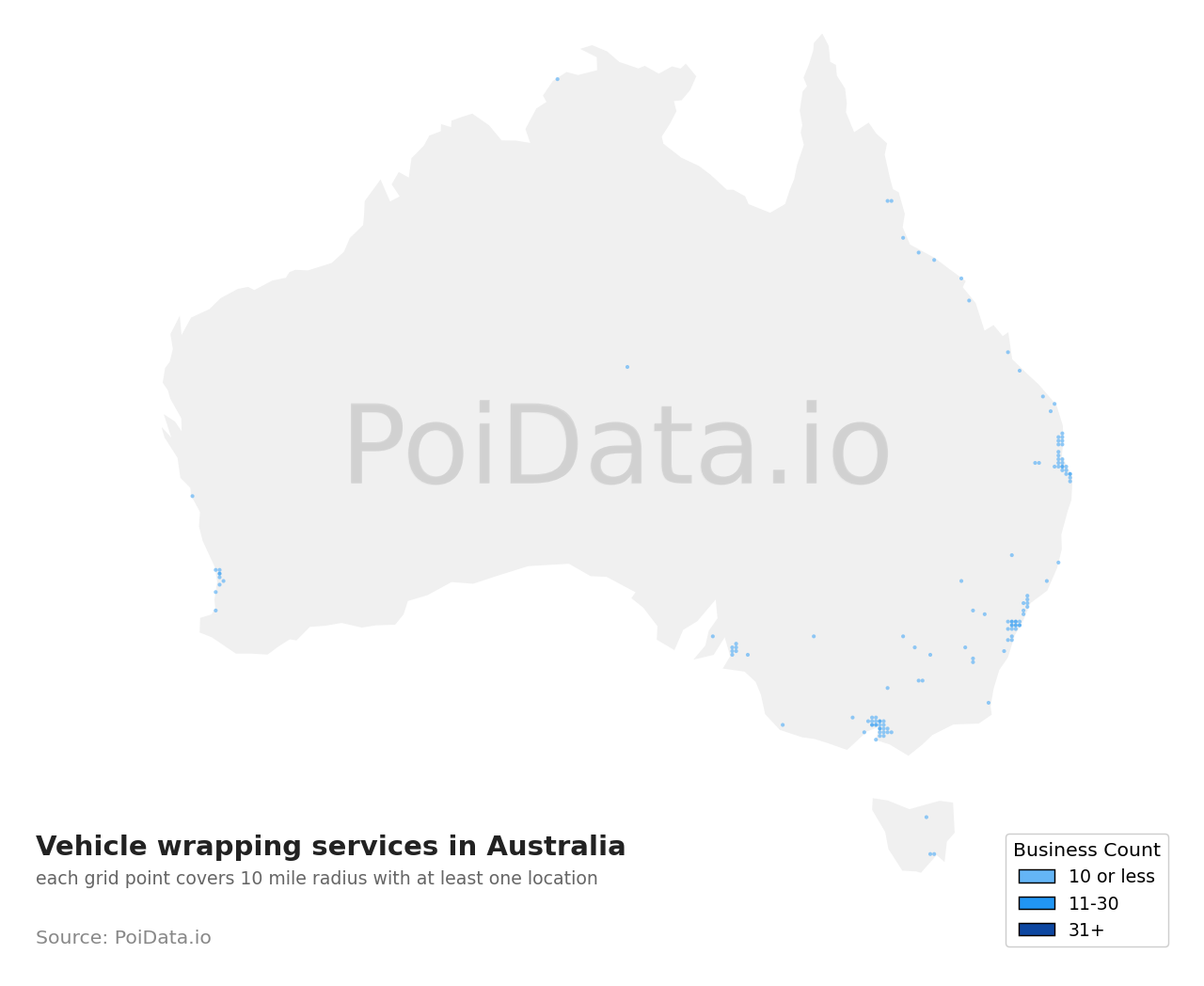 Vehicle wrapping service density map for Australia