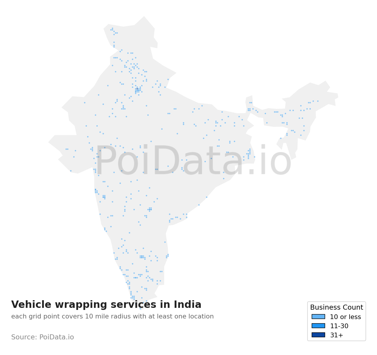 Vehicle wrapping service density map for India