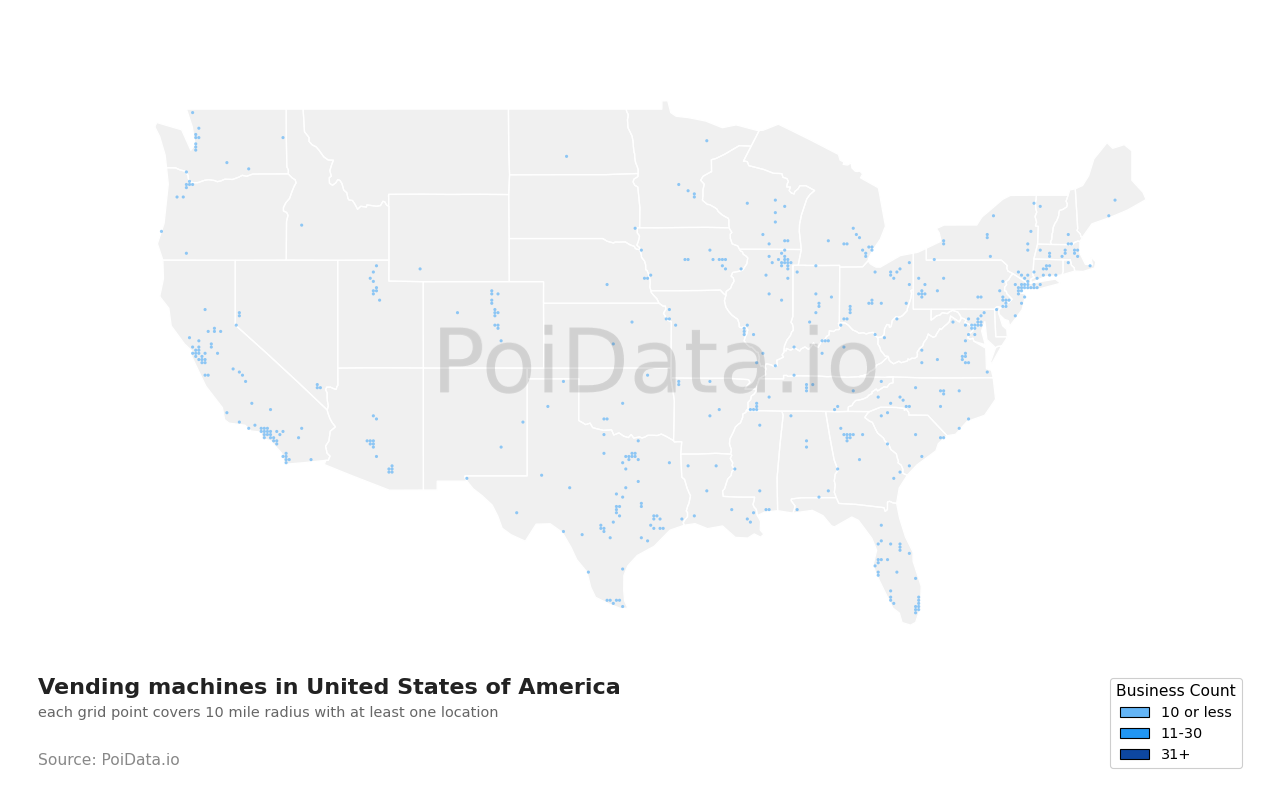 Vending machine density map for Florida, United States
