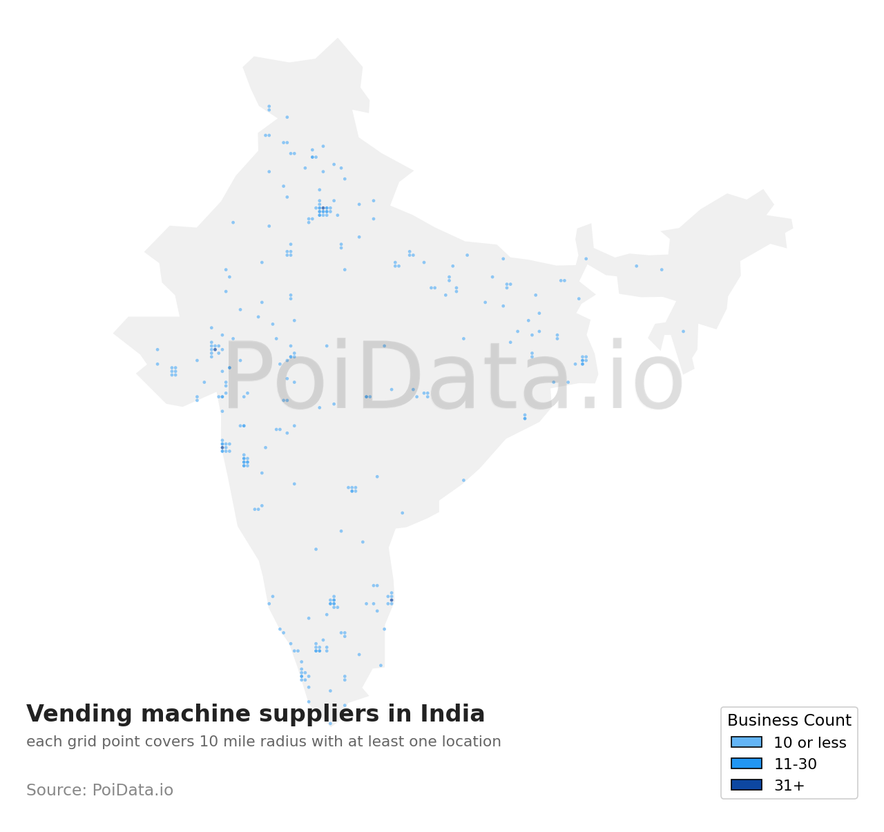 Vending machine supplier density map for India