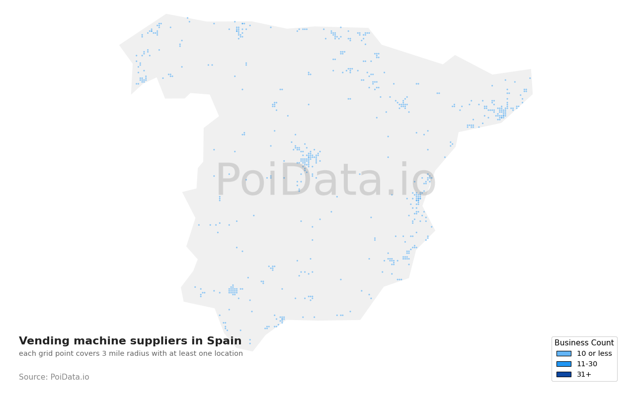 Vending machine supplier density map for Spain