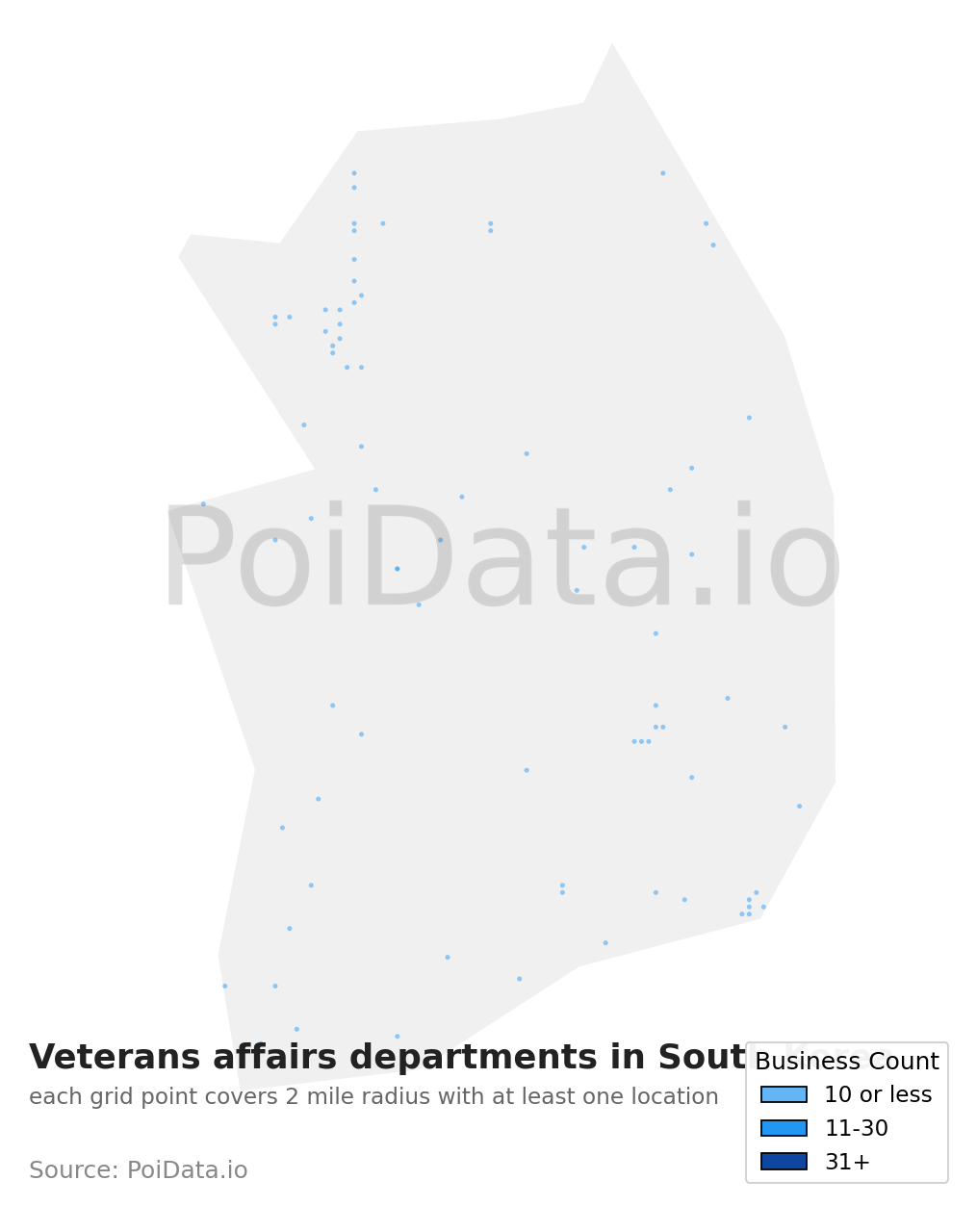Veterans affairs department density map for South Korea