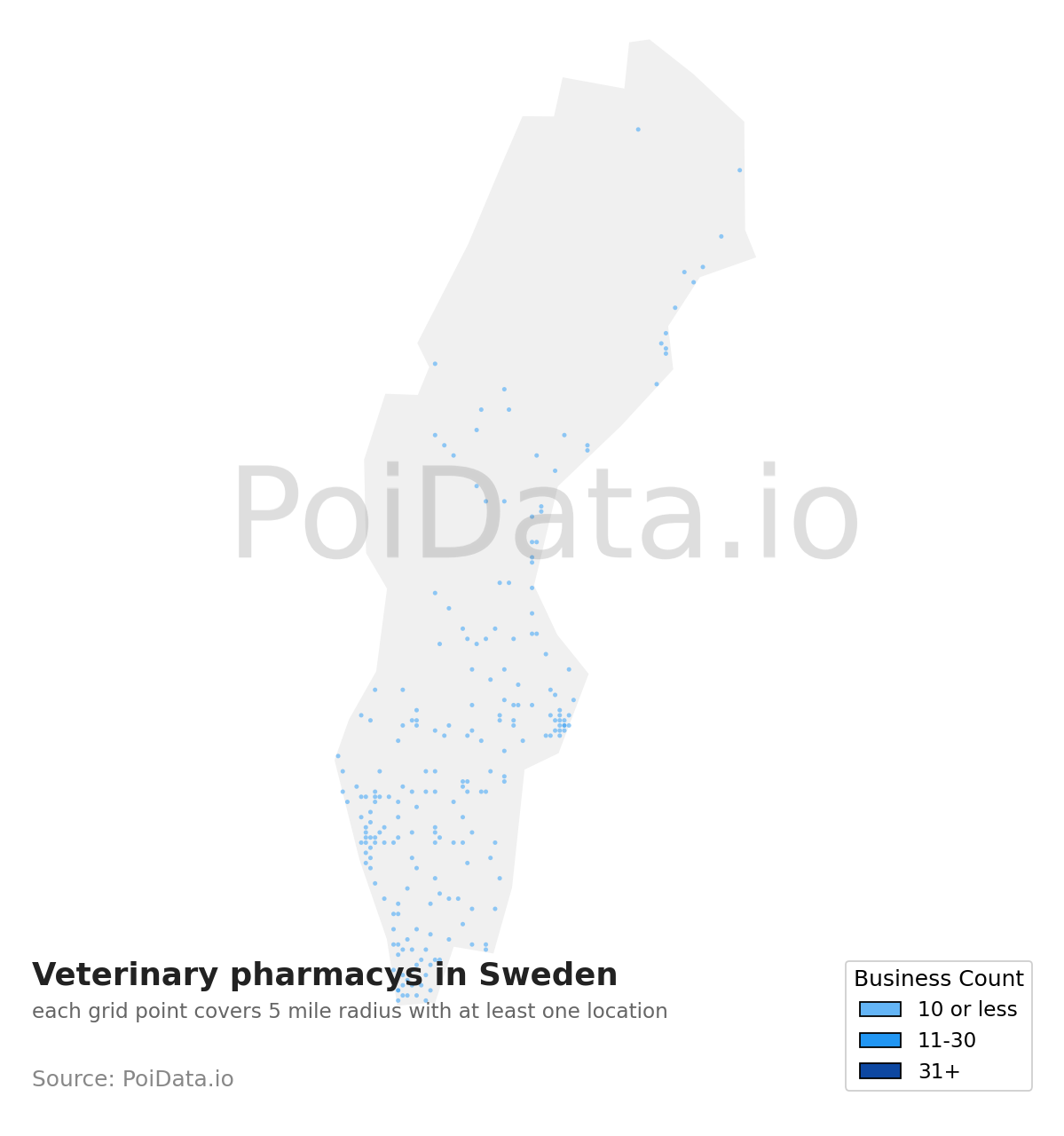 Veterinary pharmacy density map for Sweden