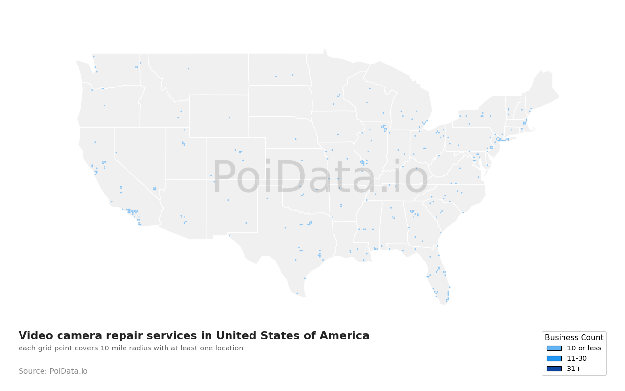 Video camera repair service density map for North Dakota, United States