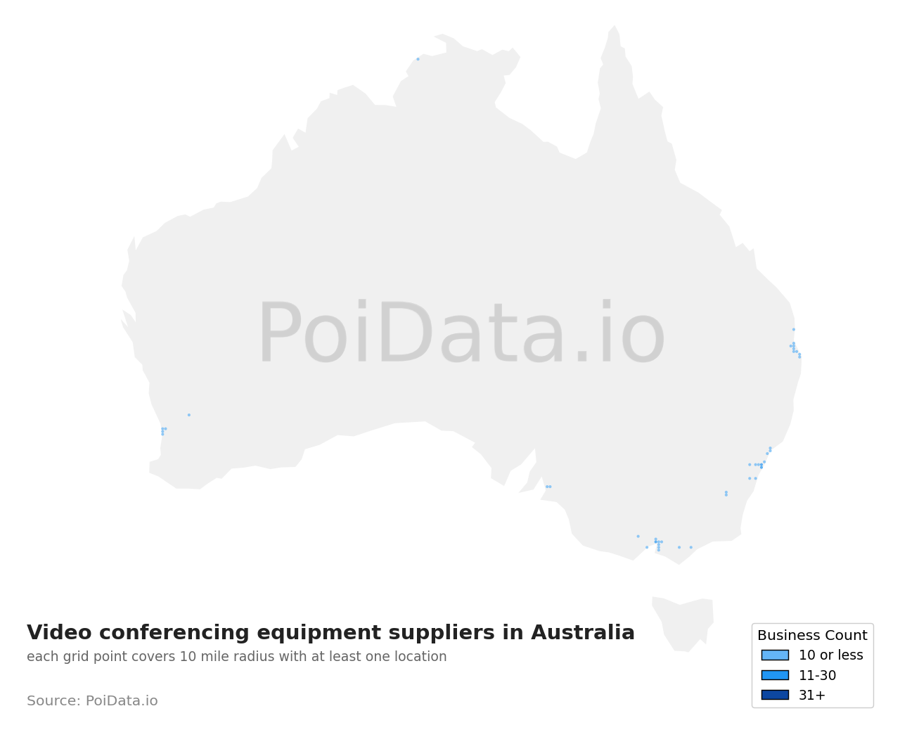 Video conferencing equipment supplier density map for Northern Territory, Australia