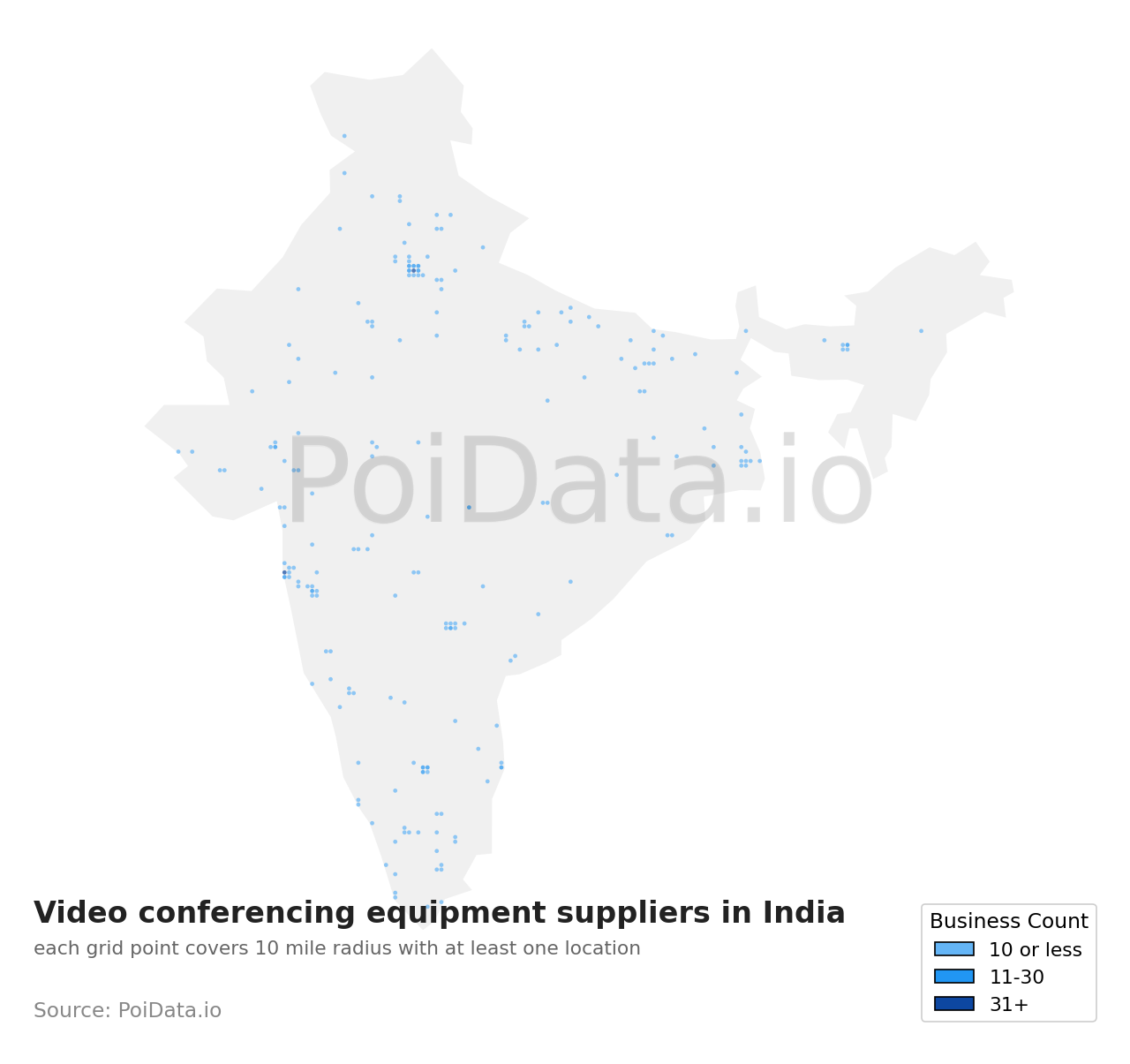 Video conferencing equipment supplier density map for India