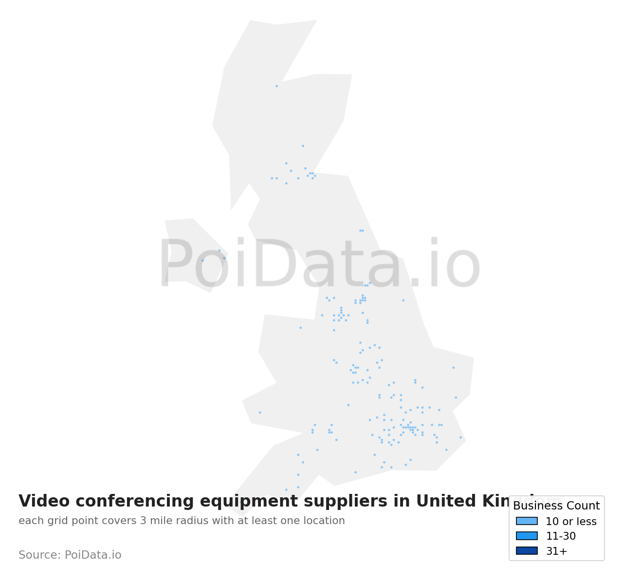 Video conferencing equipment supplier density map for United Kingdom