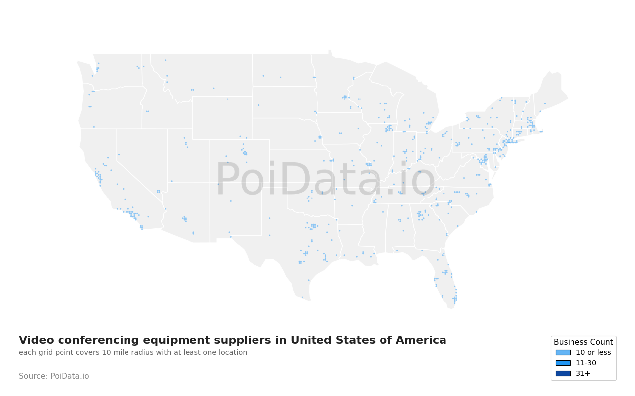 Video conferencing equipment supplier density map for South Dakota, United States